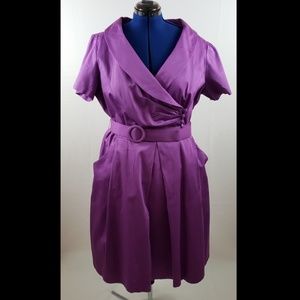 Unbranded Purple Belted Sheath Pleated dress sz 18